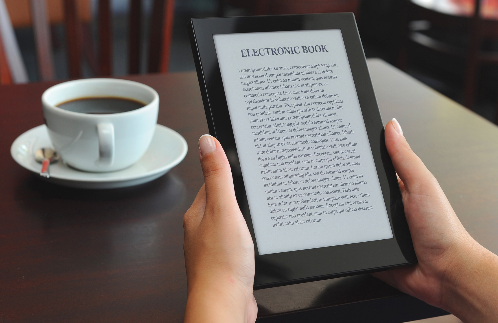 reading E-book on e-reader